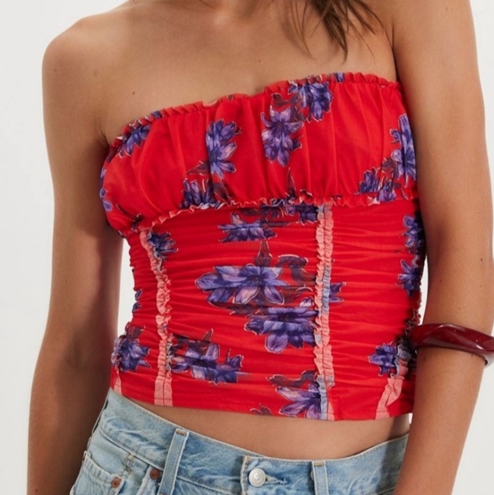 Free People Scottie printed tube top in Hot red combo